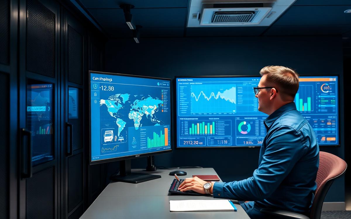 Centro logístico con flota de transporte en andenes