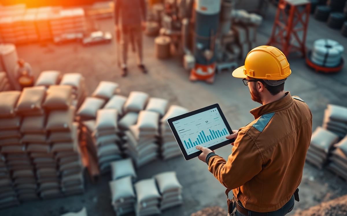 Planta de materiales de construcción con ingenieros en sitio