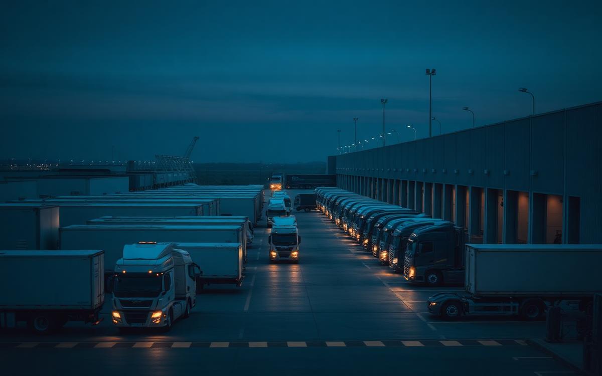Centro logístico con flota de transporte en andenes